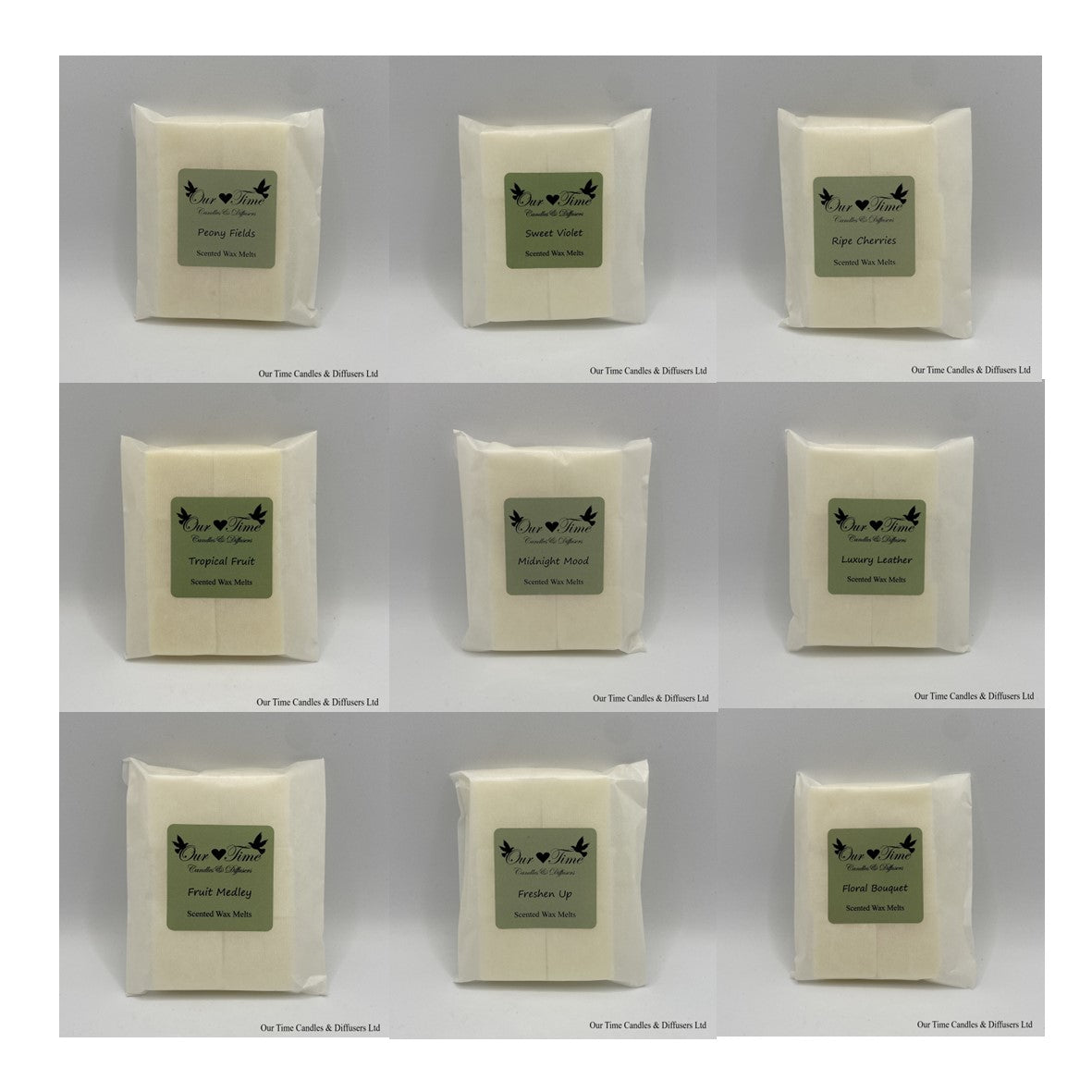 Our Wax Melts in their new bio-degradable, recyclable, packaging.