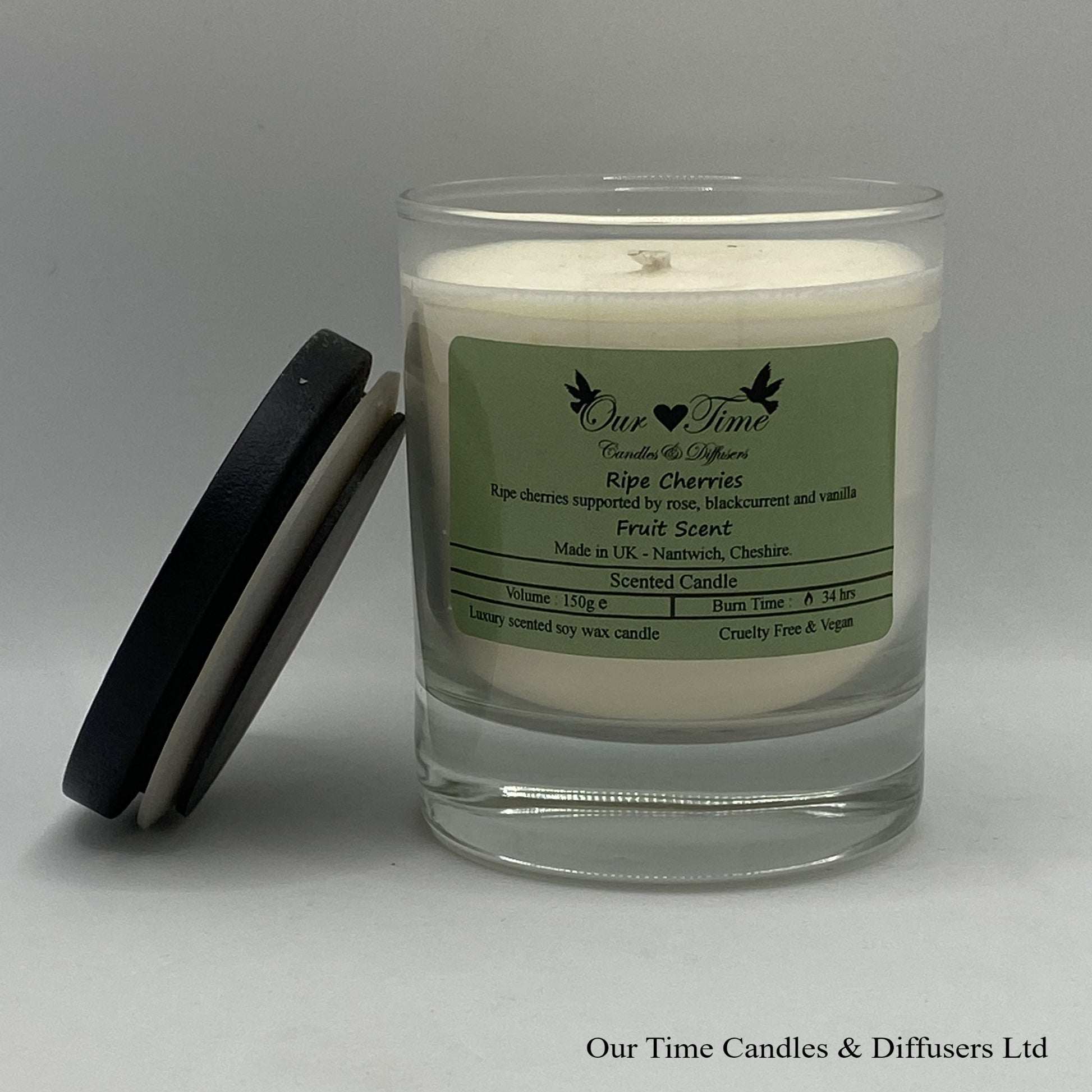 Medium Candle with black lid off