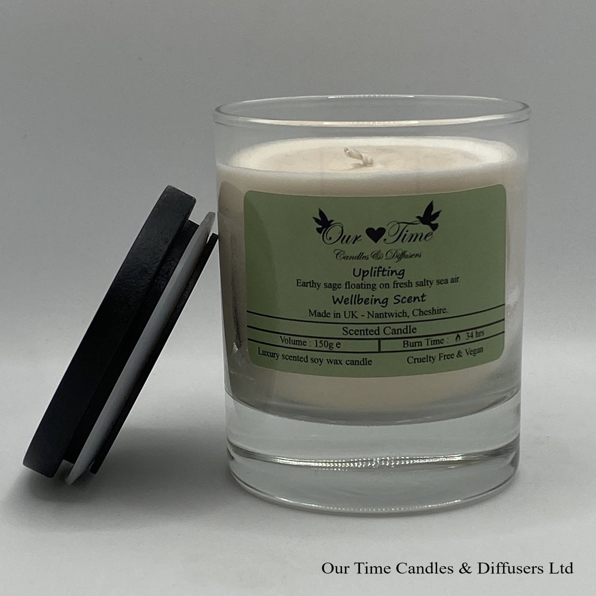 Medium Candle with black lid off