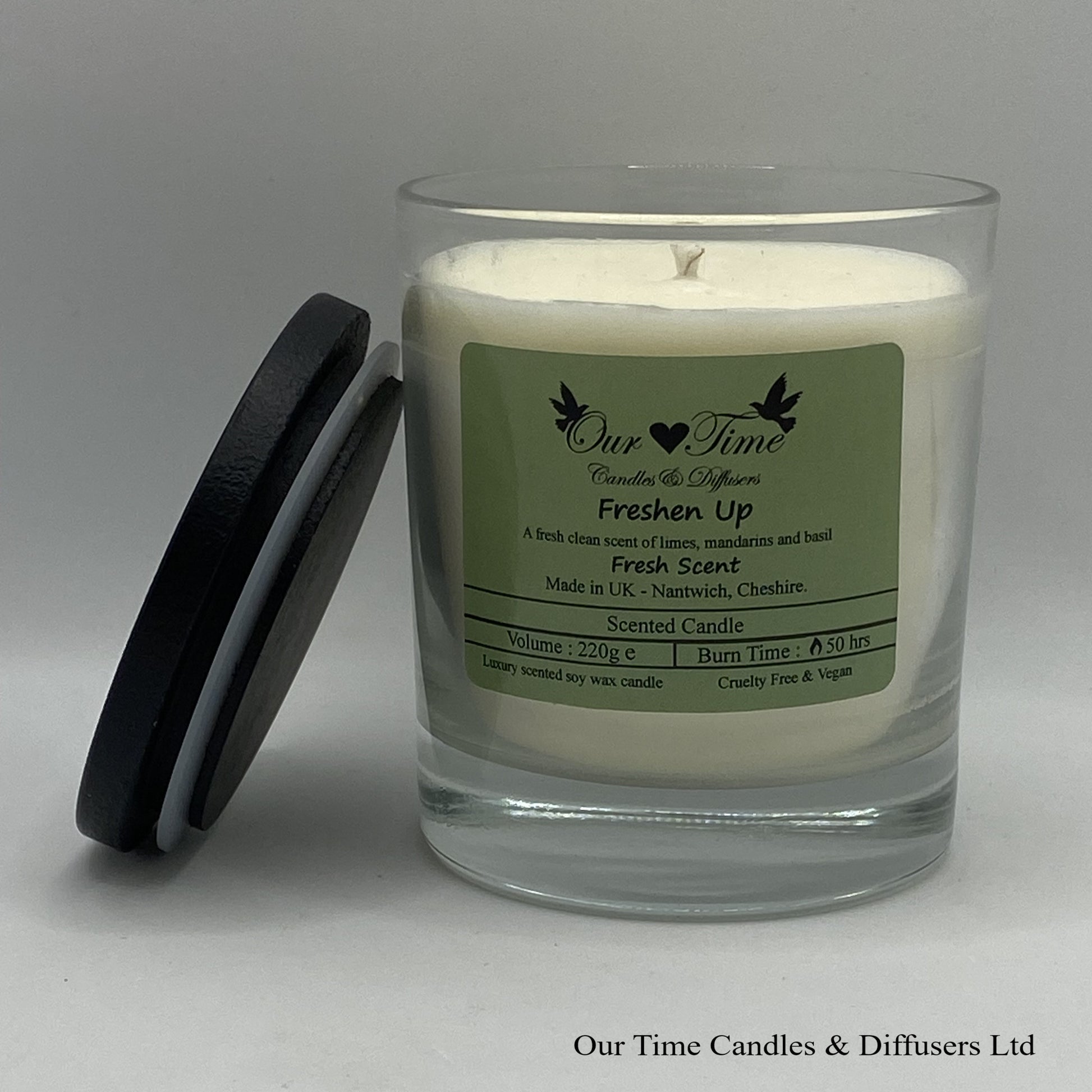 Large Candle with black lid off