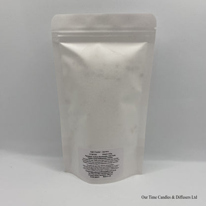 Fizzy bath powder in a white resealable bag