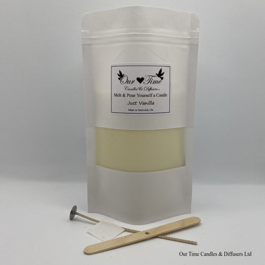 Candle Making Melt & Pour Yourself a Candle Wax, Wick and wick holder supplied in a white bag.