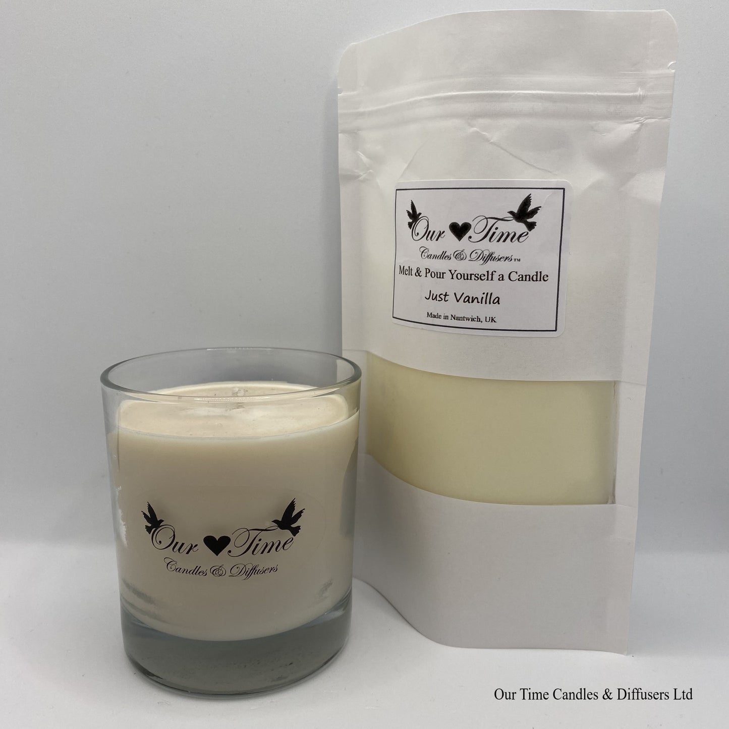 Candle Making Melt & Pour Yourself a Candle Wax, Wick and wick holder supplied in a white bag.