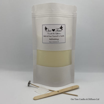 Candle Making Melt & Pour Yourself a Candle Wax, Wick and wick holder supplied in a white bag.