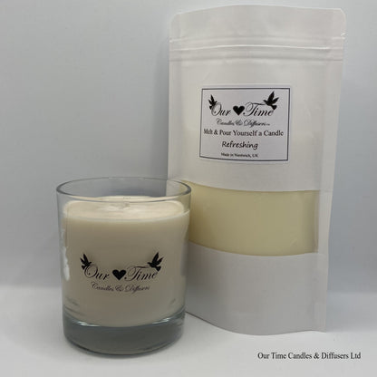 Candle Making Melt & Pour Yourself a Candle Wax, Wick and wick holder supplied in a white bag.