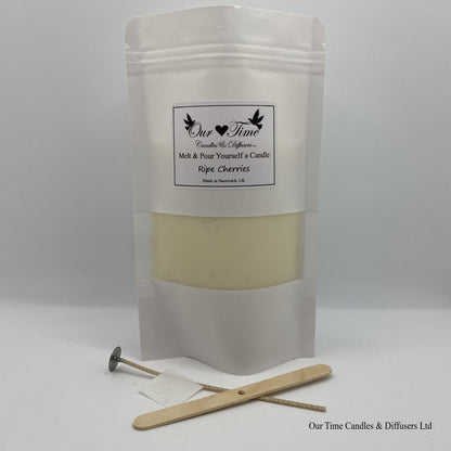 Candle Making Melt & Pour Yourself a Candle Wax, Wick and wick holder supplied in a white bag.