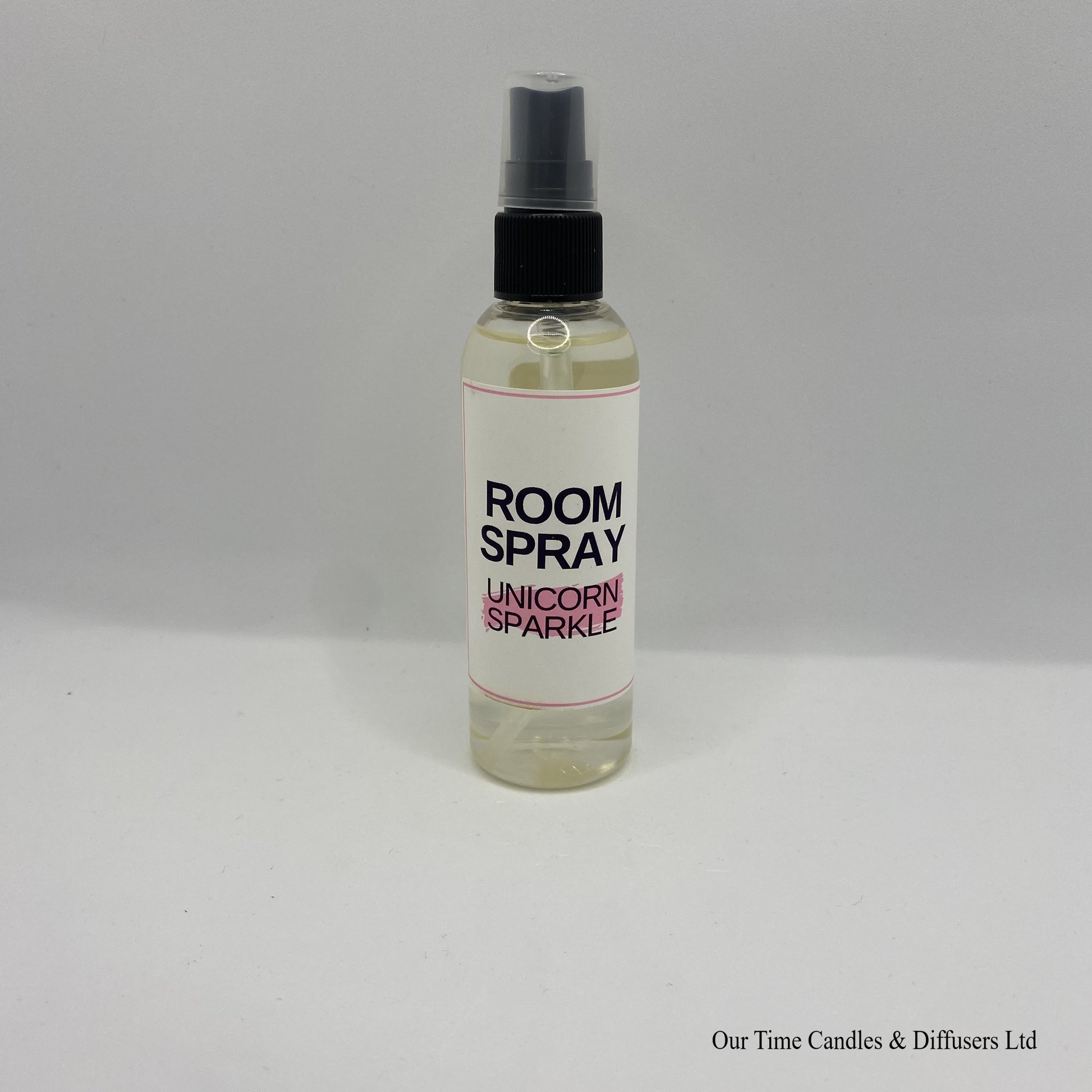 room spray clear bottle with a black spray pump