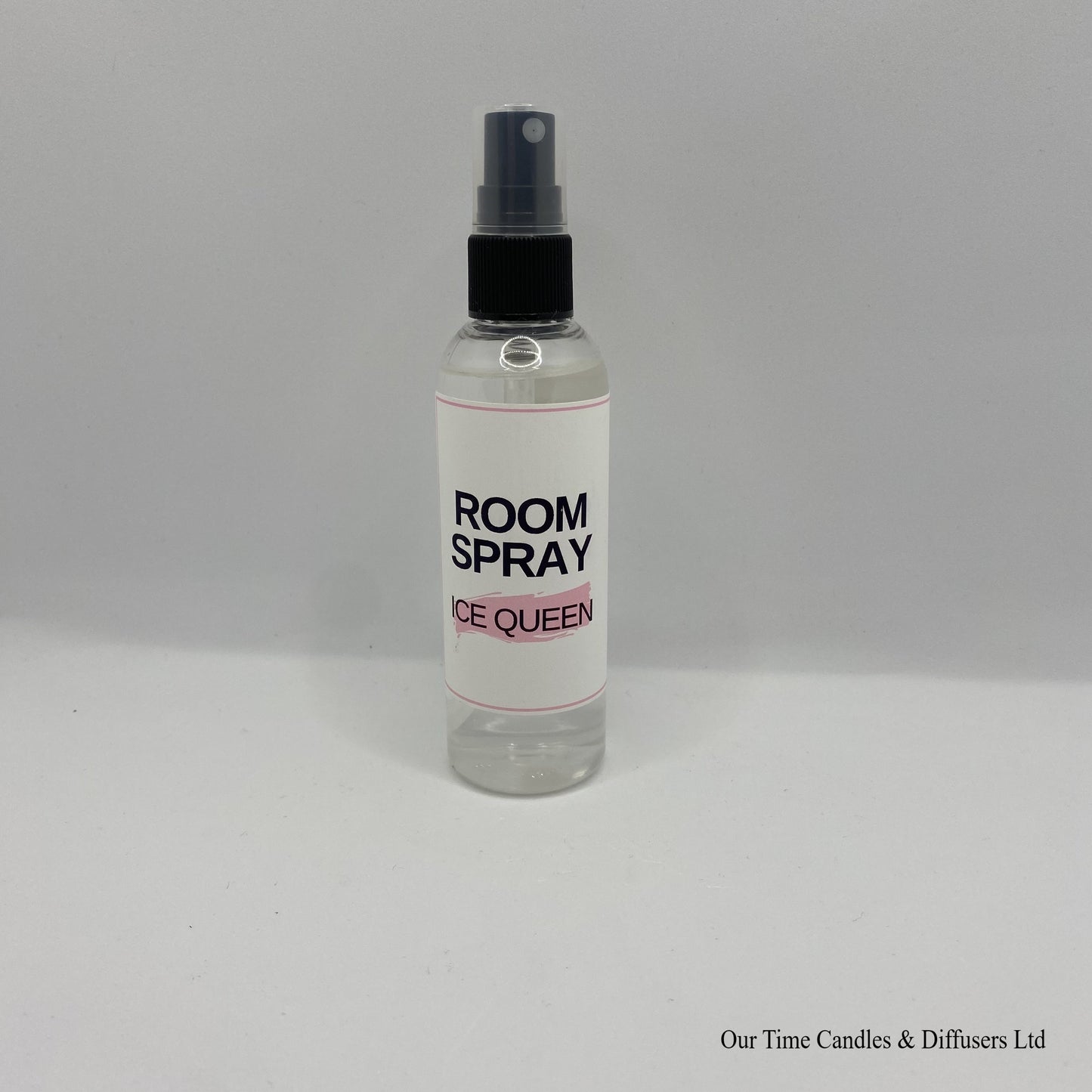 room spray clear bottle with a black spray pump