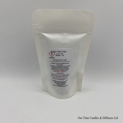 Linen Fresh laundry scented soy wax melt drops in a white bag